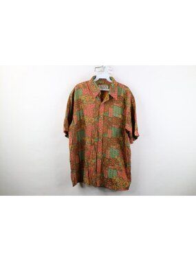 Vintage 90s Streetwear Mens XL Rayon Gabardine Paisley Checkered Button Shirt